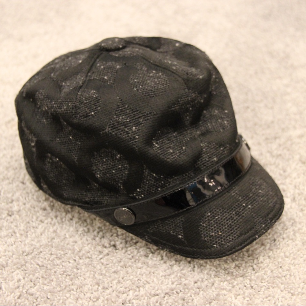 Coach Black Patterned Cap with Glossy Band